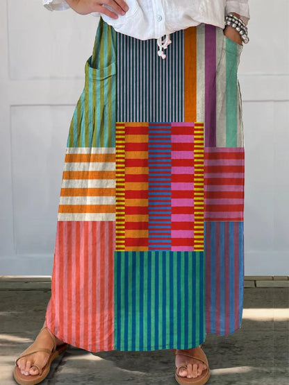 Robe en Coton à Motif Géométrique Vintage Imprimé pour Femmes