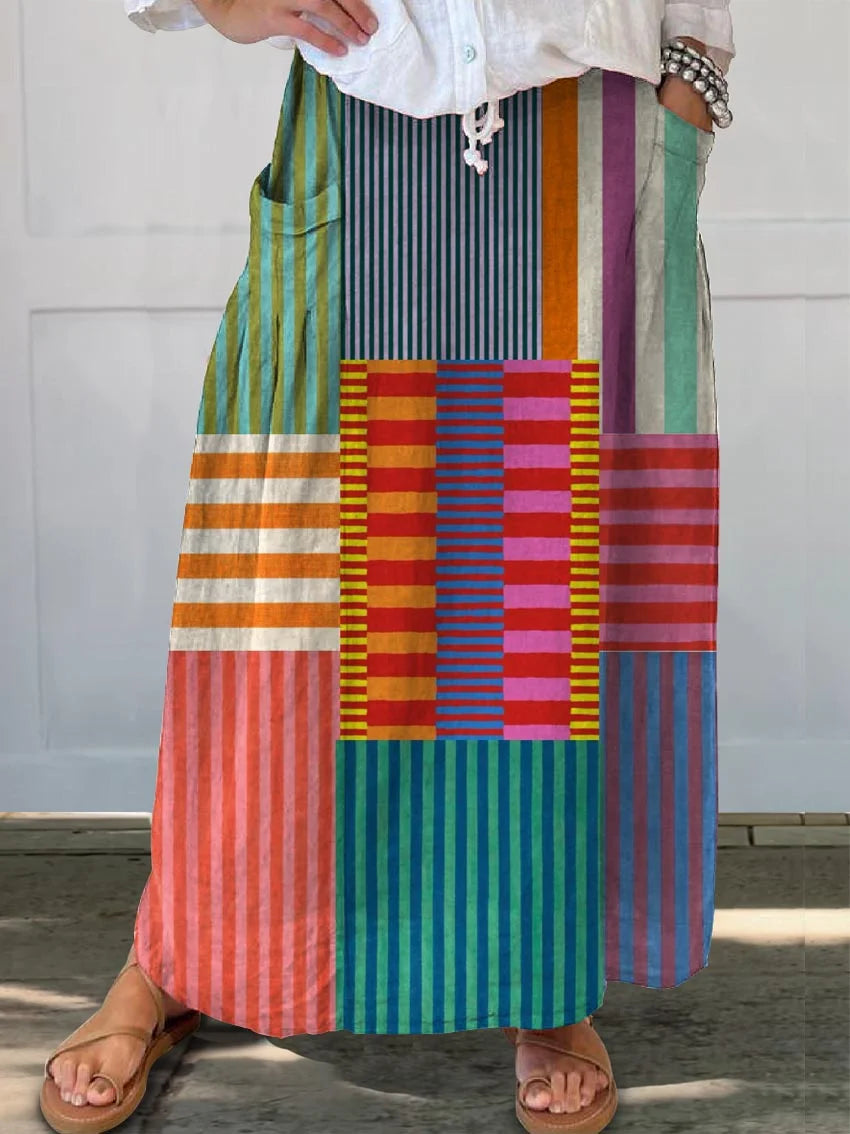Robe en Coton à Motif Géométrique Vintage Imprimé pour Femmes