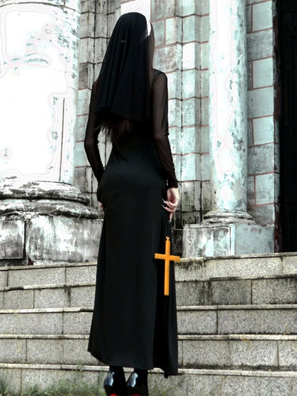 Women's Halloween Gothic-Nun Cosplay Chain-Strap Top & Skirt Set - product detail view 16