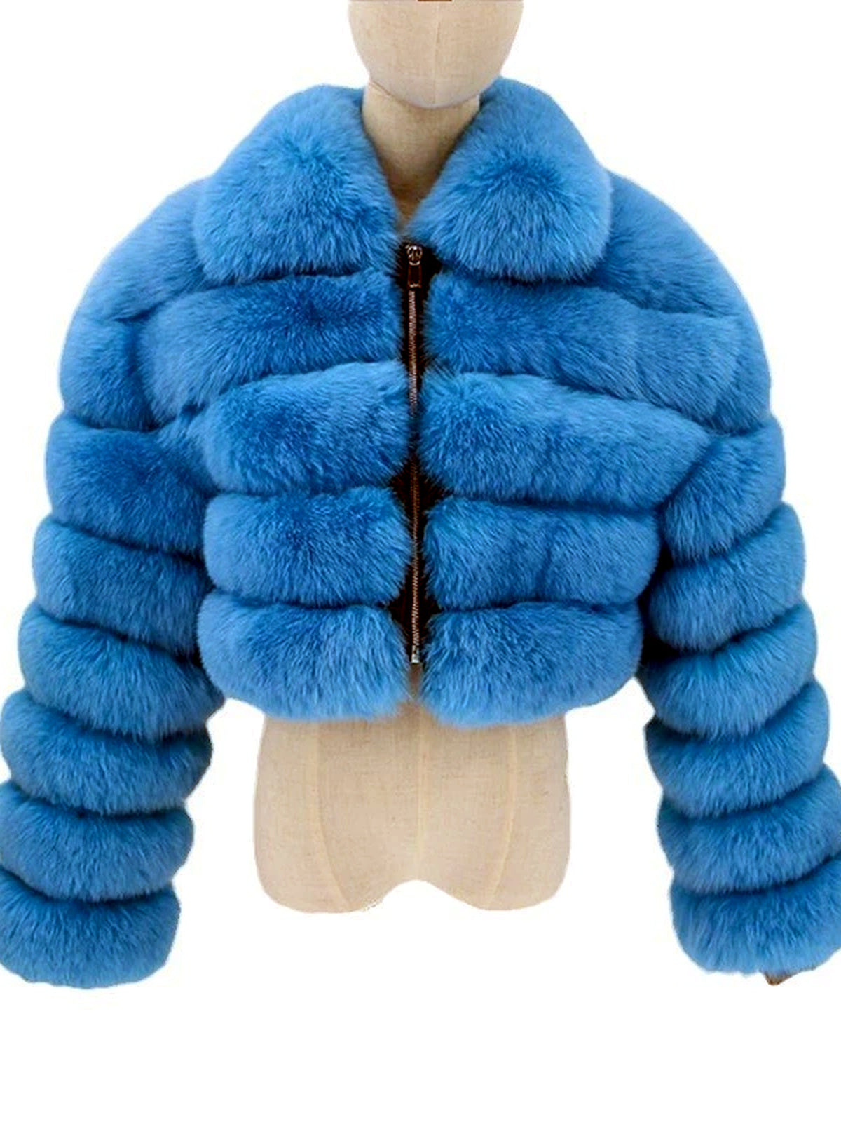 Women's Faux-Fur Point-Collar Stand-Collar Patchwork Long-Sleeve Coat - product detail view 3