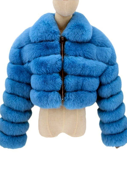 Women's Faux-Fur Point-Collar Stand-Collar Patchwork Long-Sleeve Coat - product detail view 3