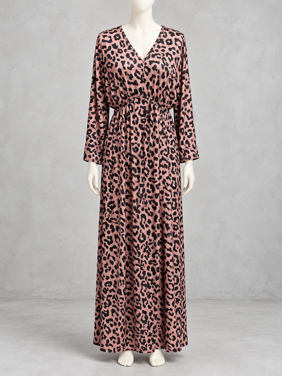 Knit Leopard-Print Printed V-Neck Pullover Relaxed-Fit Dress