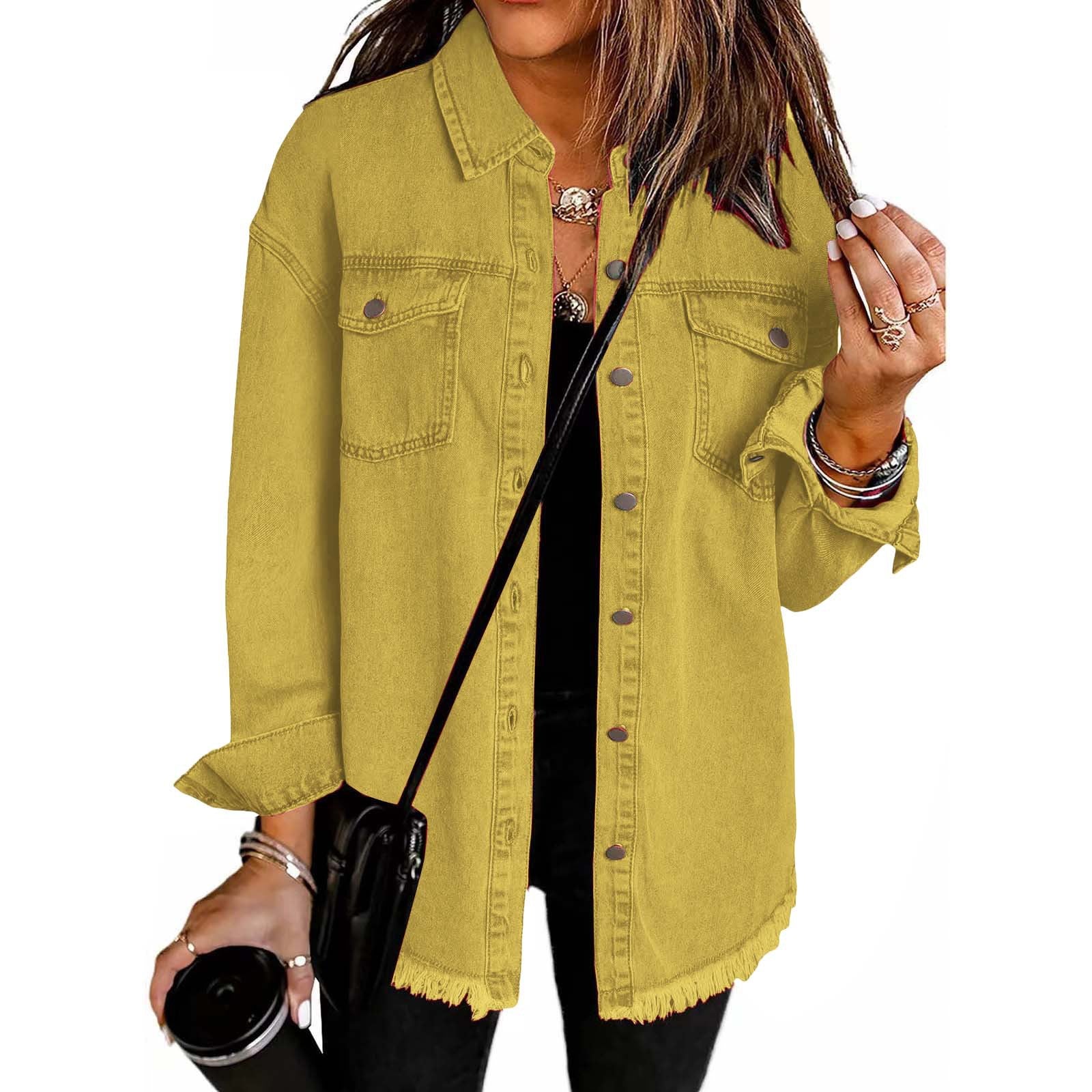 Vintage Oversized Frayed Denim Shirt for Women - Streetwear Button Down Jacket