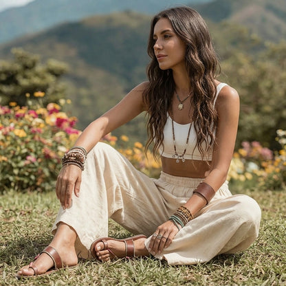 High-Waisted Smocked Elastic Waist Trousers | Breathable Boho Summer Palazzo Pants