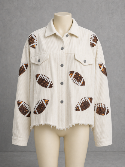 Corduroy Lapel Collar Long Sleeve Jacket for Everyday Smart-Casual Wear