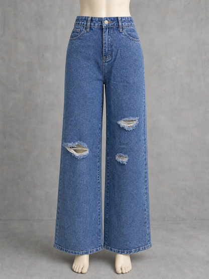 Women's Light Wash Wide Leg Jeans, Loose Full Length Denim Pants in Multiple Colors