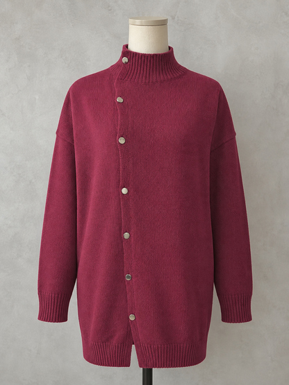 Women's Knit Solid-Color Relaxed-Fit Long-Sleeve Mid-Length Office Cardigan