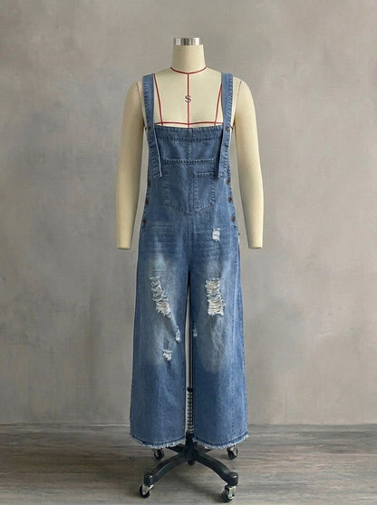 Vintage Washed Denim Bib Overalls for Women - Flattering Relaxed Fit Harem One-Piece