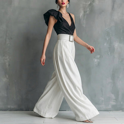 Women's High Waisted Wide Leg Pants - Elegant Pleated Flowy Palazzo Trousers