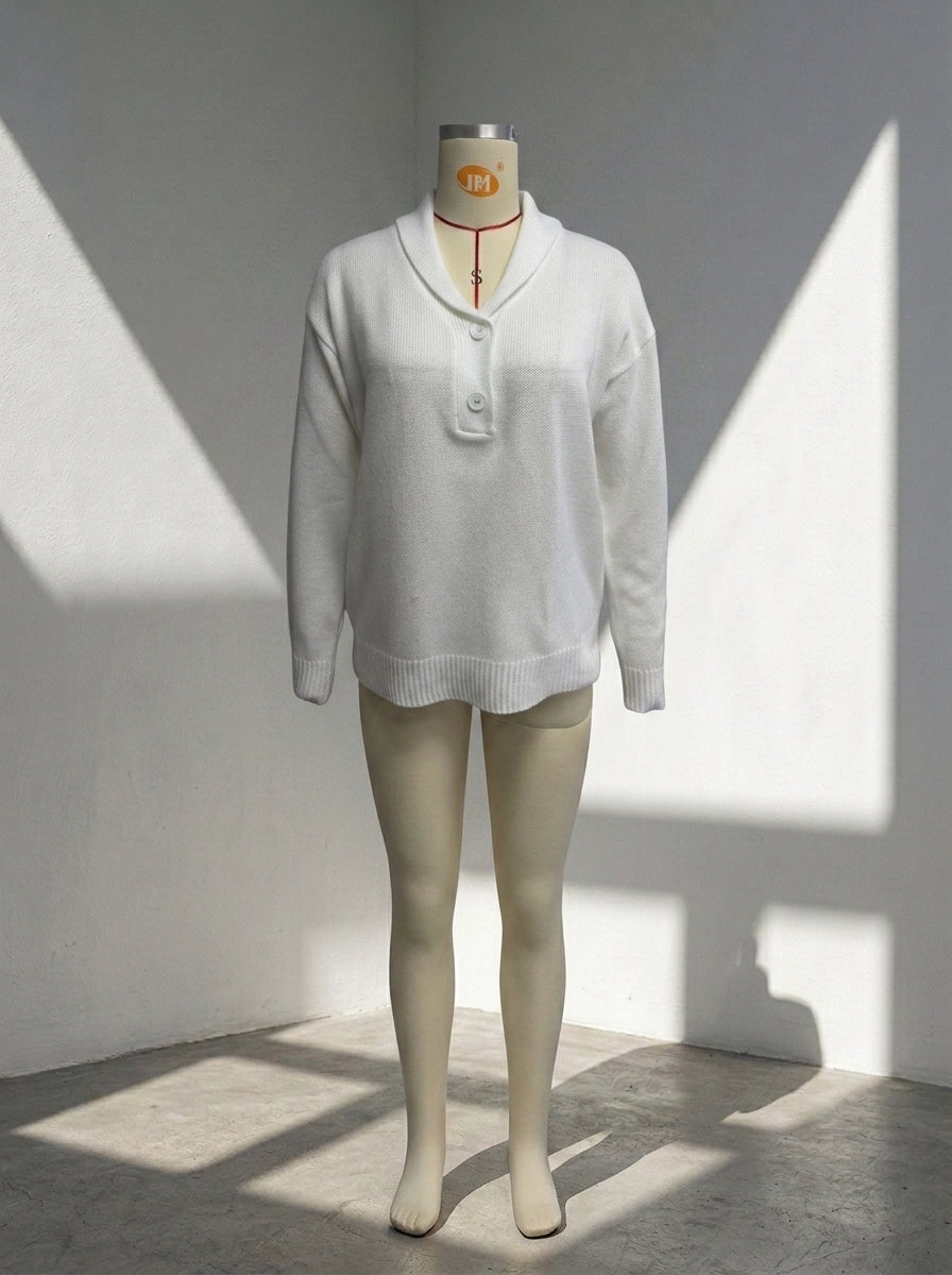 Chic Ribbed Neckline Pullover Sweater for Women - Retro Slouchy Loose Fit Jumper