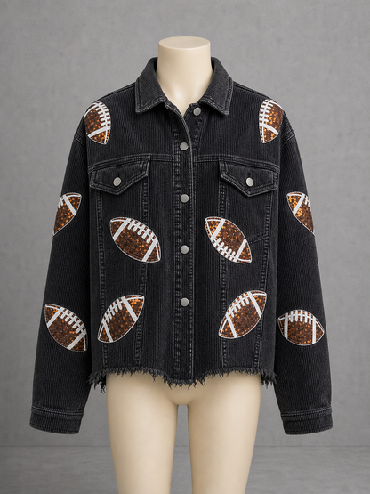 Corduroy Lapel Collar Long Sleeve Jacket for Everyday Smart-Casual Wear