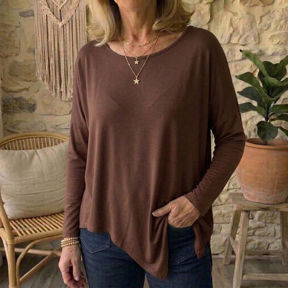 T-shirt ample en modal pour femme - Haut à manches chauve-souris et ourlet asymétrique