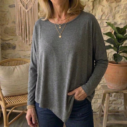 T-shirt ample en modal pour femme - Haut à manches chauve-souris et ourlet asymétrique