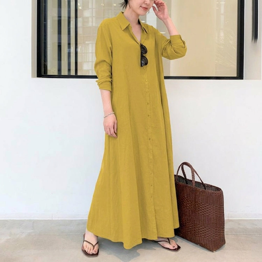 Promise Gift Women's Long Sleeve Maxi Shirt Dress - Plus Size S-5XL Casual Button Up Dress