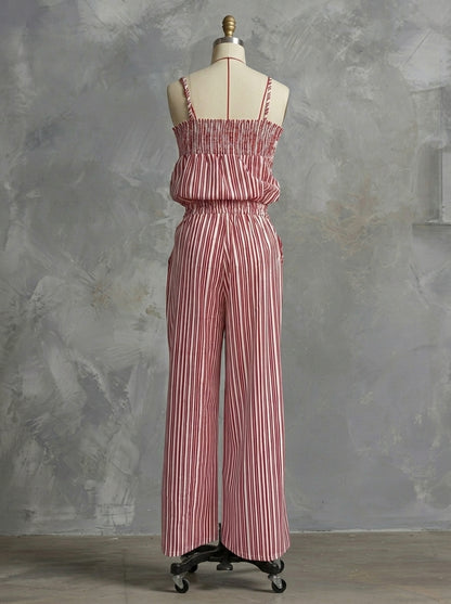 Chic Vertical Stripe Co-ord Set for Women - Smocked Camisole and Breezy Trousers