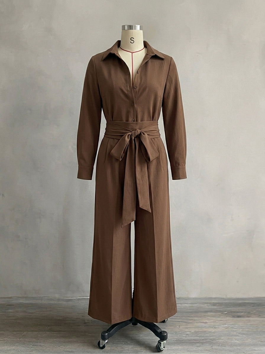 Women's Linen-Look 2-Piece Resort Set | Casual Button Shirt & Wide Leg Pants Suit