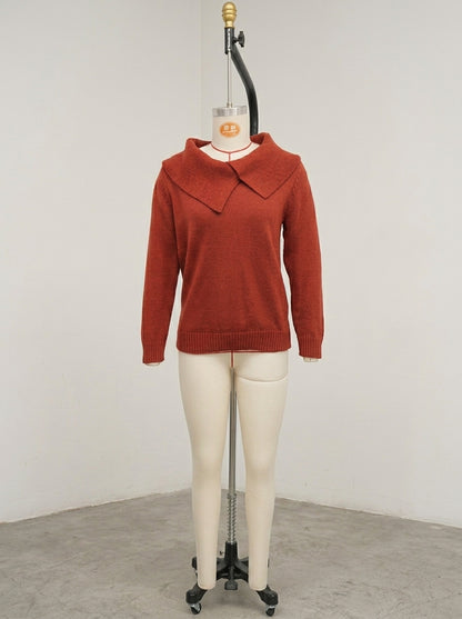 Women's Asymmetric Sailor Collar Sweater | Casual Solid Color Long Sleeve Knit Pullover