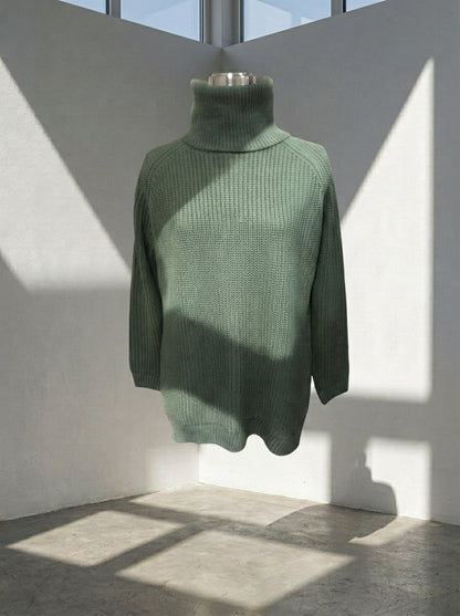 Women's Turtle Neck Ribbed Knit Sweater | Casual Long Sleeve Side Split Tunic Gown