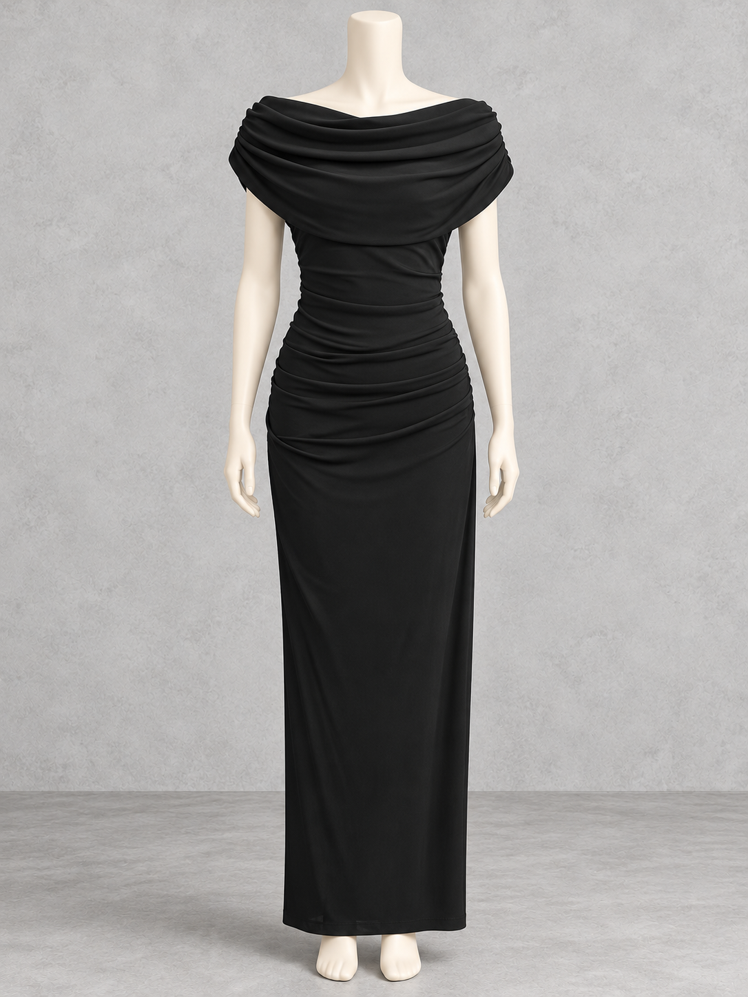 Solid-Color Off-Shoulder Pullover Relaxed-Fit Slim-Fit Ruched Scarf