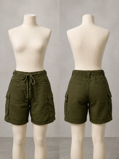 Women's Washed Denim Relaxed-Fit High-Waist Straight-Leg Office Shorts