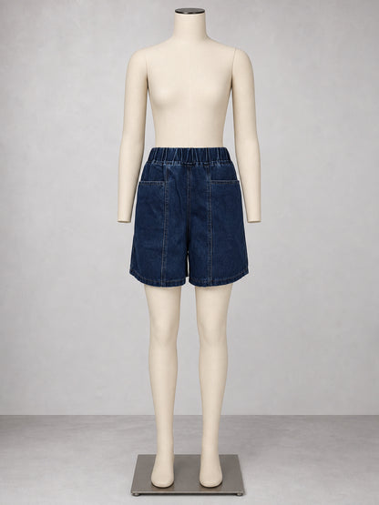 Women’s Elastic Waist Washed Denim Bermuda Shorts Loose Fit Summer Casual Jean Shorts with Pockets