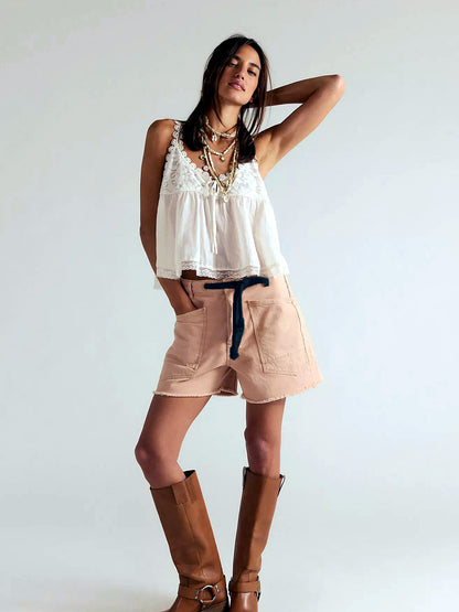 Women's Washed Denim Relaxed-Fit Mid-Rise Multi-Pocket Pocket Shorts - product detail view 16