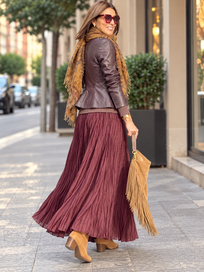 Women's Patchwork Stretch Midi Mid-Length Ruched Skirt