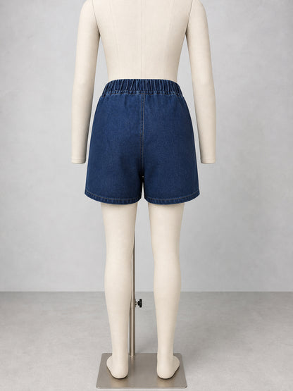 Women’s Elastic Waist Washed Denim Bermuda Shorts Loose Fit Summer Casual Jean Shorts with Pockets