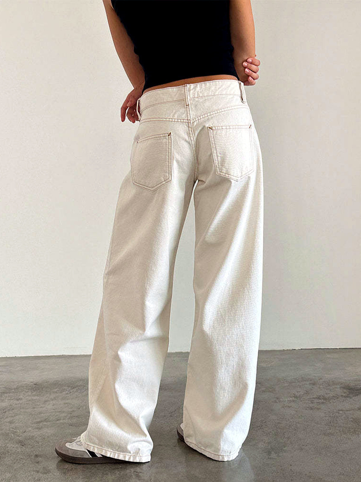 Women's Washed Denim Wide-Leg Vintage-Inspired Distressed Straight-Leg Jeans - product detail view 15