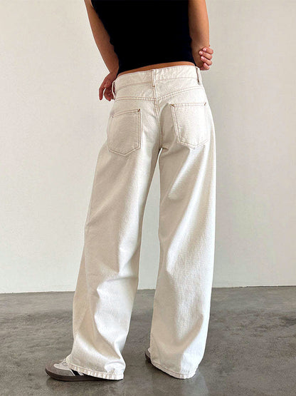 Women's Washed Denim Wide-Leg Vintage-Inspired Distressed Straight-Leg Jeans - product detail view 15