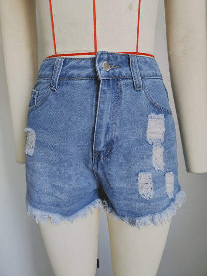 Women’s Washed Ripped Denim Hot Shorts Mid Waist Frayed Raw Hem Streetwear Summer Jean Shorts