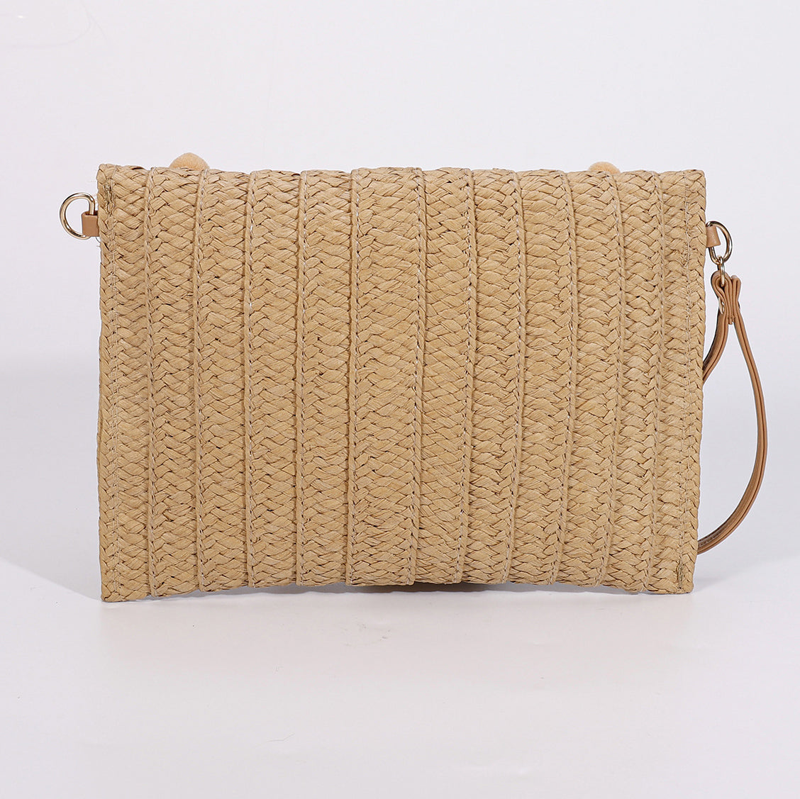 Bohemian Straw Envelope Clutch Bag - Vintage Woven Crossbody Purse with Tassels & Pom Poms for Women