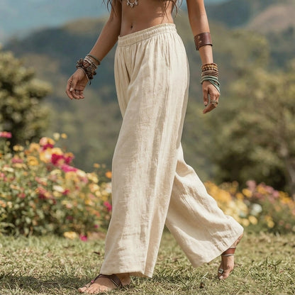 High-Waisted Smocked Elastic Waist Trousers | Breathable Boho Summer Palazzo Pants