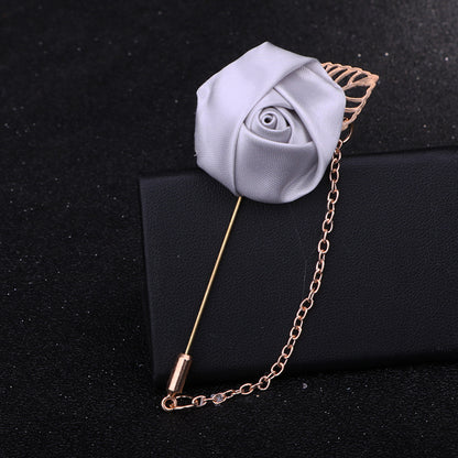 Handmade silk rose lapel pins with chain, men's wedding brooches pins, best man boutonnieres.