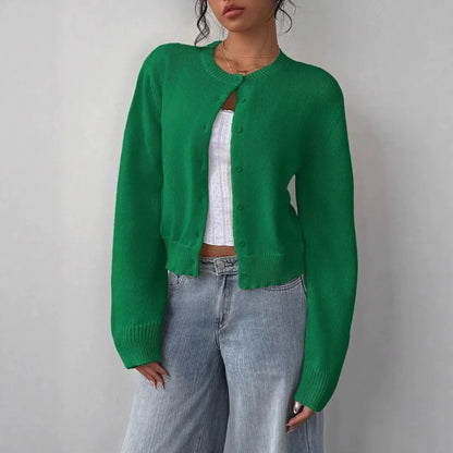 Women's Soft Knitted Cardigan | Casual Round Neck Button Down Short Sweater Jacket