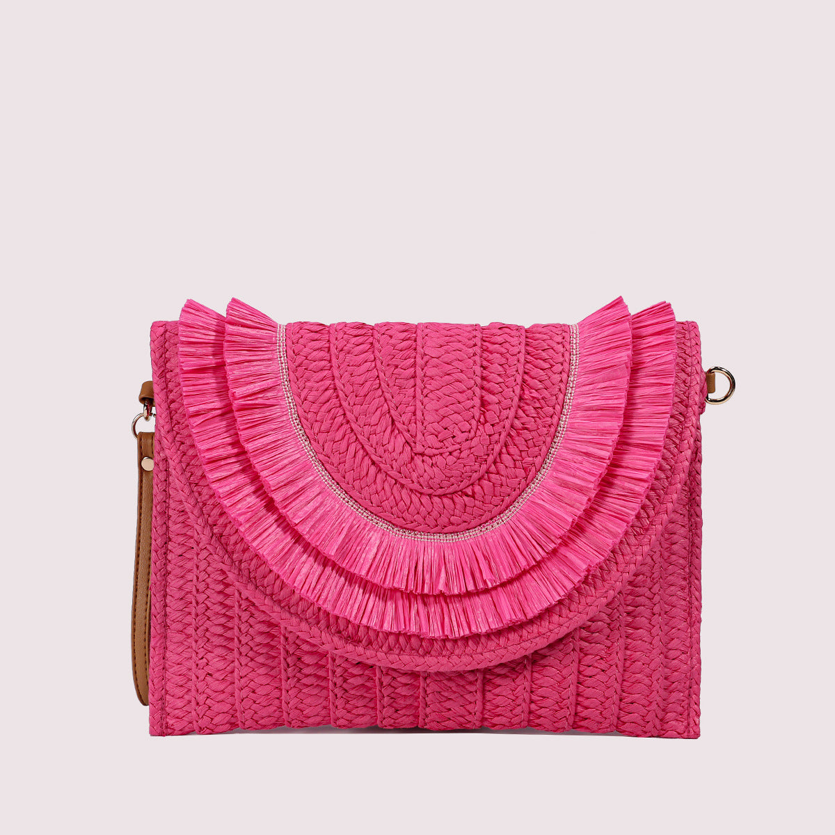 Bohemian Straw Envelope Clutch Bag - Vintage Woven Crossbody Purse with Tassels & Pom Poms for Women