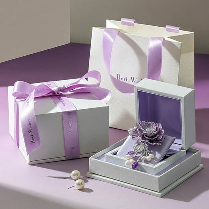 Ensemble de coffrets à bijoux violets luxueux, idéal pour les souvenirs de colliers, broches et bagues