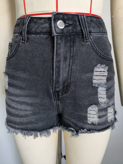 Women’s Washed Ripped Denim Hot Shorts Mid Waist Frayed Raw Hem Streetwear Summer Jean Shorts