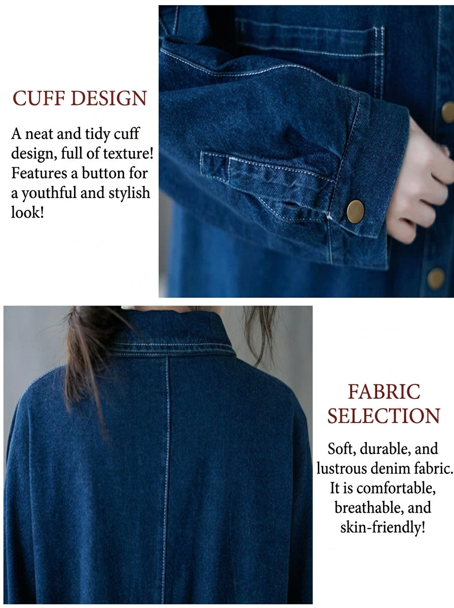 Women's Long Sleeve Denim Shirt Dress | Casual Distressed Button-Down Jean Maxi Gown