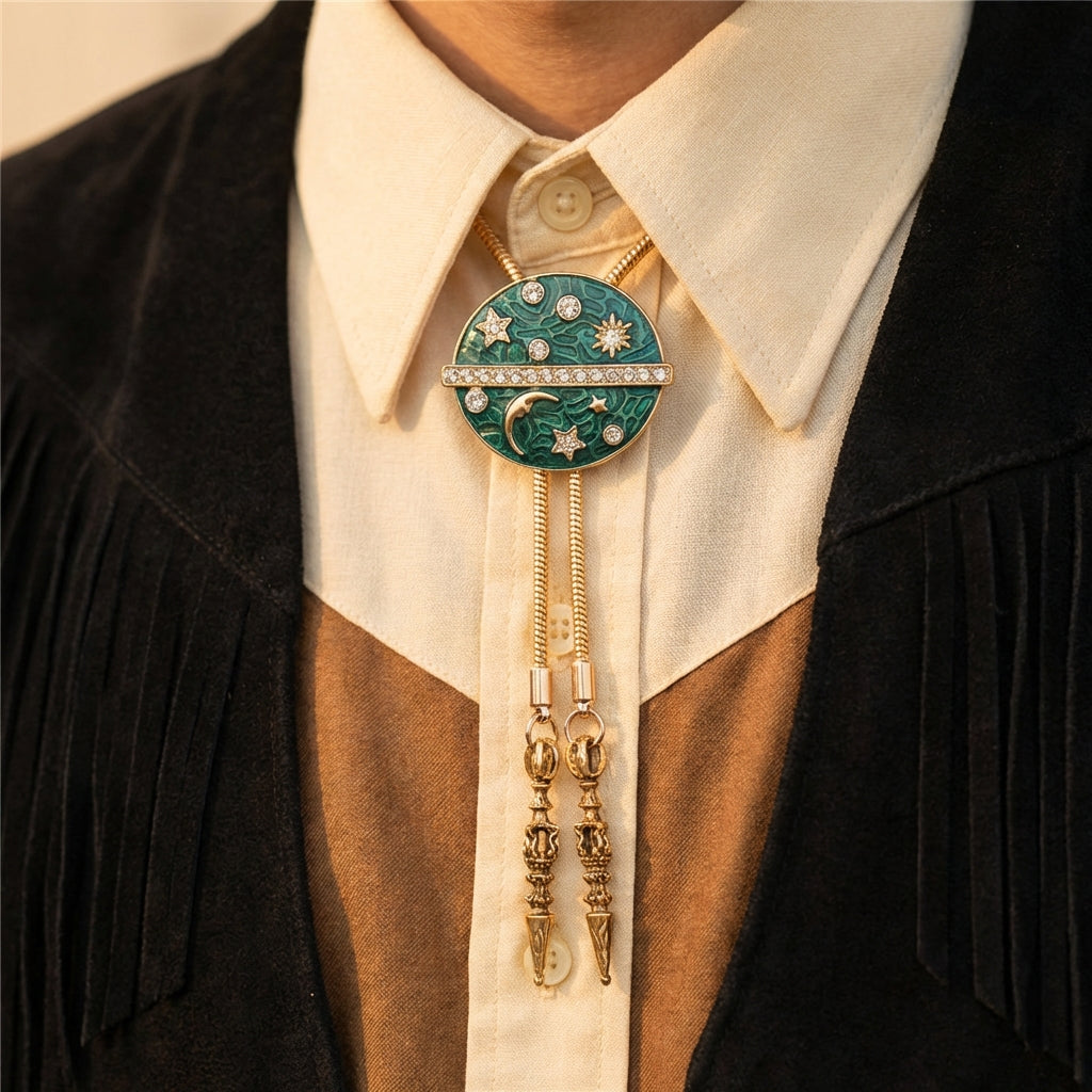 Renaissance Van Gogh's Starry Night, handmade enamel bolo tie, neckties