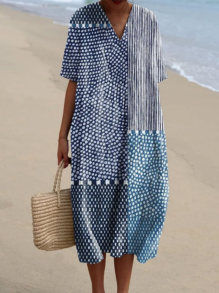 Robe imprimée à rayures et pois abstraits pour femme