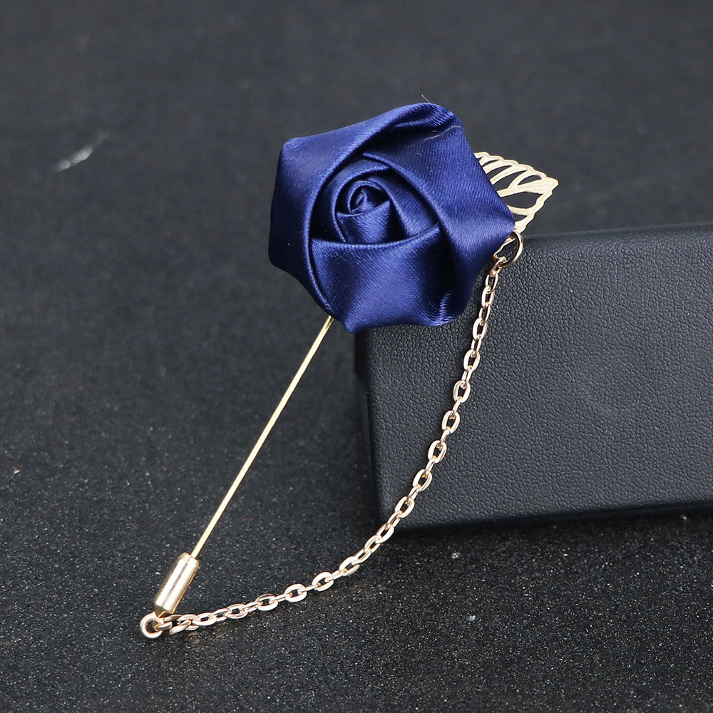 Handmade silk rose lapel pins with chain, men's wedding brooches pins, best man boutonnieres.