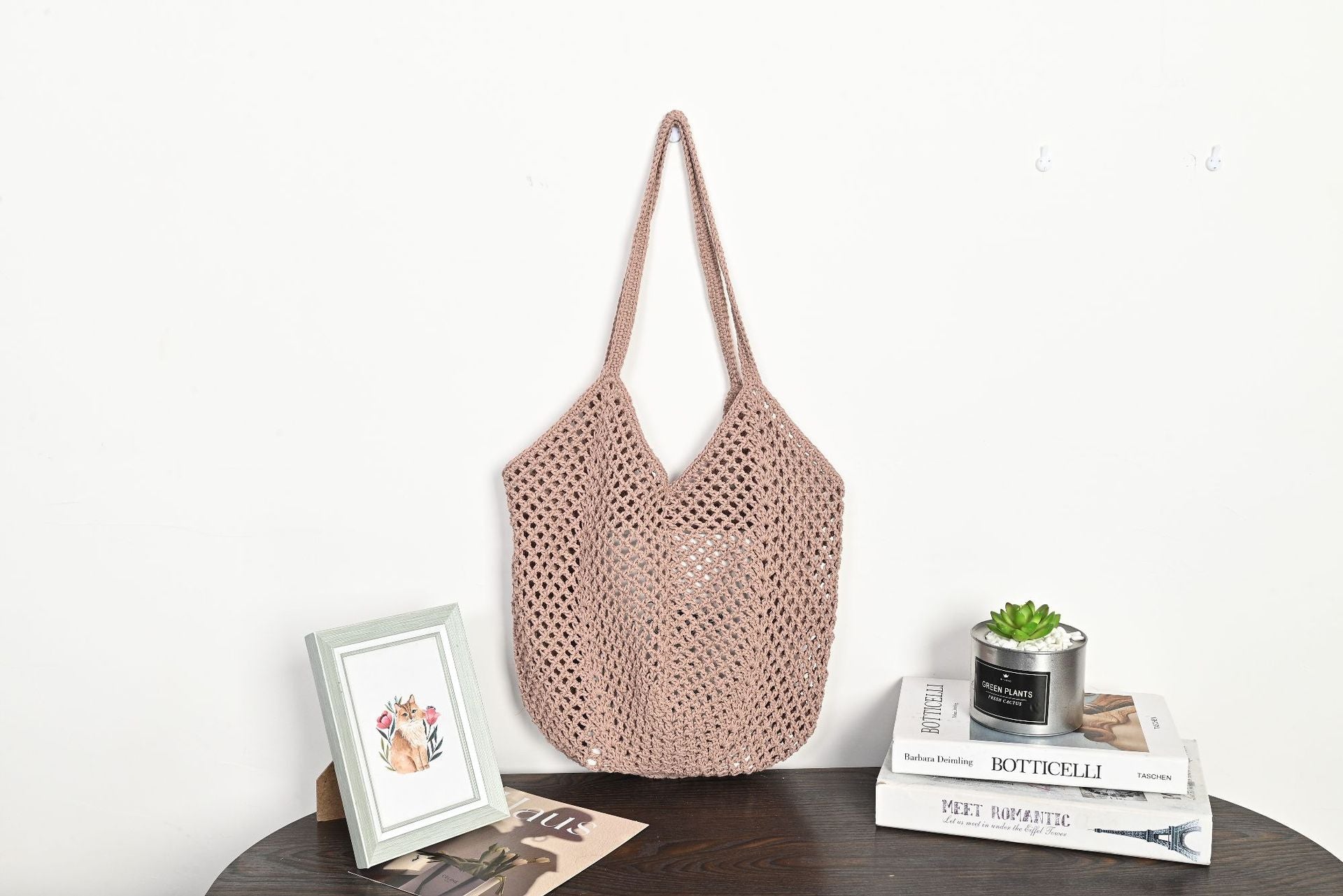 Bohemian Crochet Hollow-Out Straw Beach Tote Bag - Vintage Woven Mesh Shoulder Purse with Inner Pouch