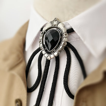 Retro teardrop-shaped obsidian bolo ties, Western cowboy bolo tie