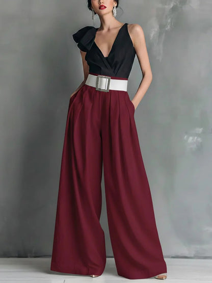 Women's High Waisted Wide Leg Pants - Elegant Pleated Flowy Palazzo Trousers