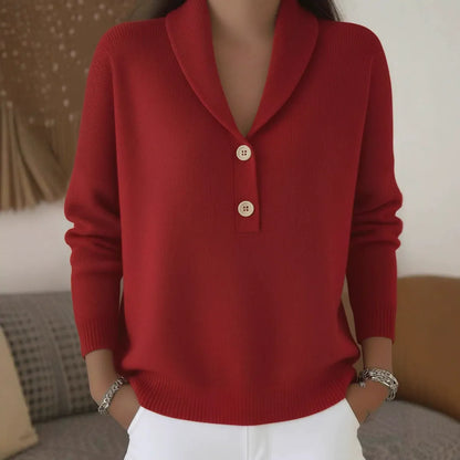 Chic Ribbed Neckline Pullover Sweater for Women - Retro Slouchy Loose Fit Jumper