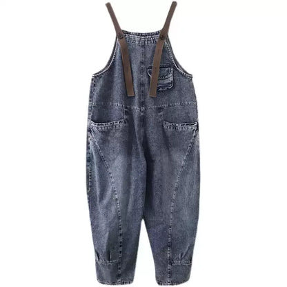 Vintage Washed Denim Bib Overalls for Women - Flattering Relaxed Fit Jean Romper