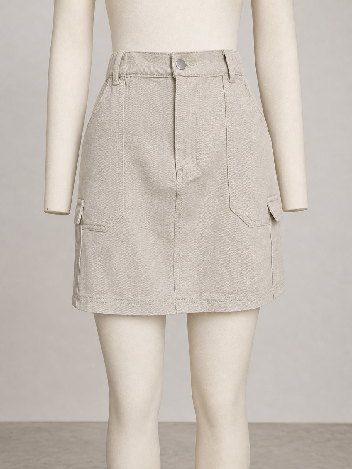 Women’s Washed Denim Cargo Mini Skirt Elastic Waist Utility Pocket Streetwear Short Skirt