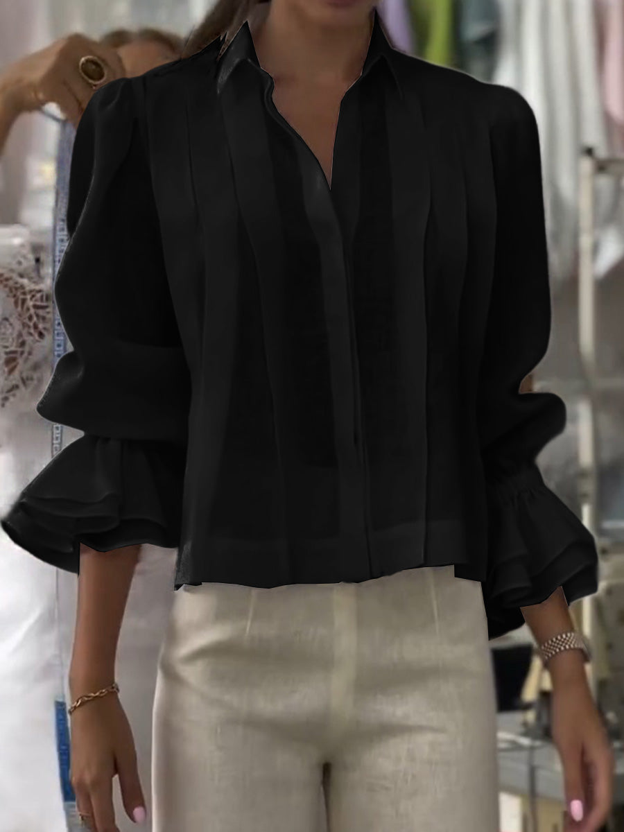 Women's Solid Color Lapel Long Sleeve Casual Loose Linen Cardigan Top
