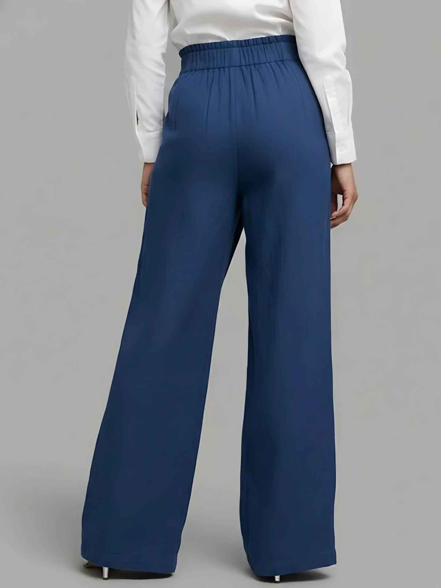 High-Waisted Overlap Palazzo Pants | Breathable Linen-Cotton Wide-Leg Trousers with Button Detail